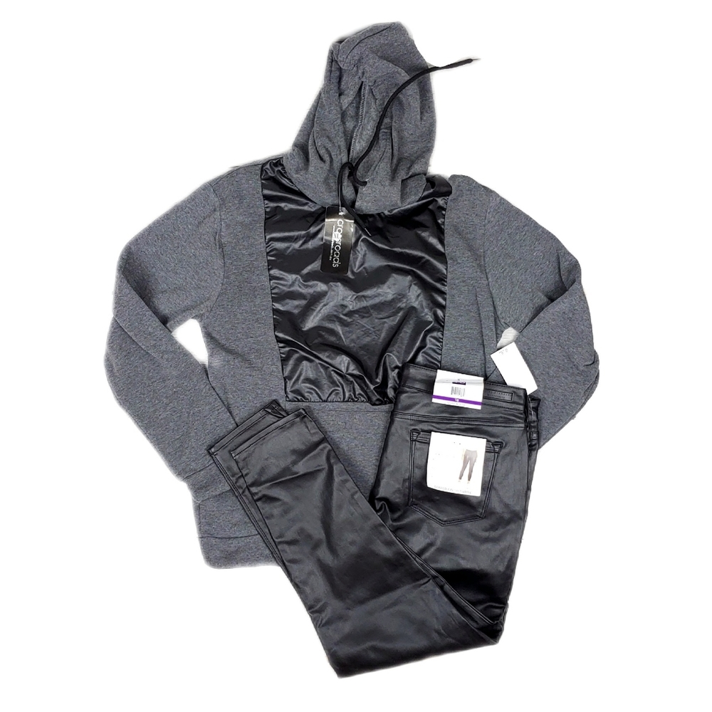NWT Sanctuary Blk Coated Skinny Jeans 16 + Hoodie - Picture 13 of 13